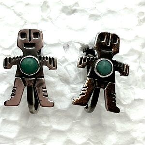 Kachina Vintage Sterling Silver Earrings with Blue  Screw Back Miniature 925